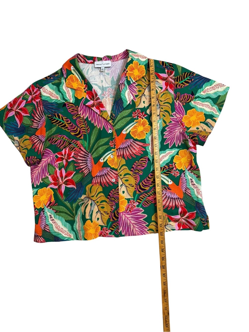 Gibson Latimer Tropical Camp Shirt Size Large Hawaiian Parrot Colorful Top - Picture 5 of 8